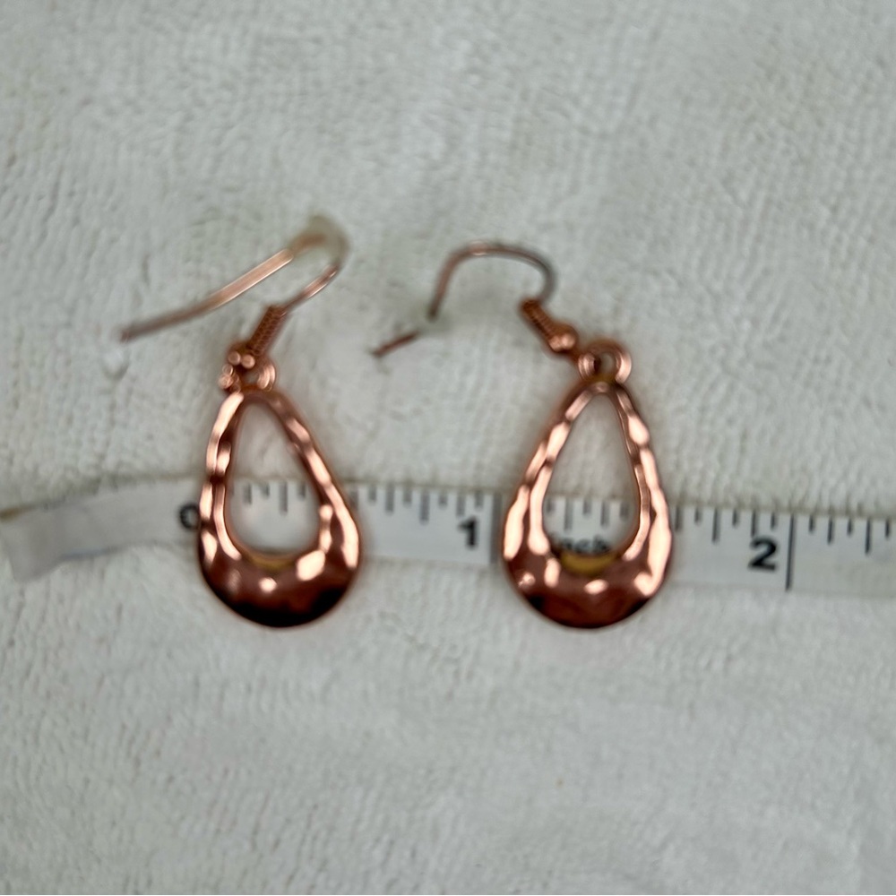 Copper Tear Drop Earrings Metallic Dangle Pierced - Picture 4 of 6